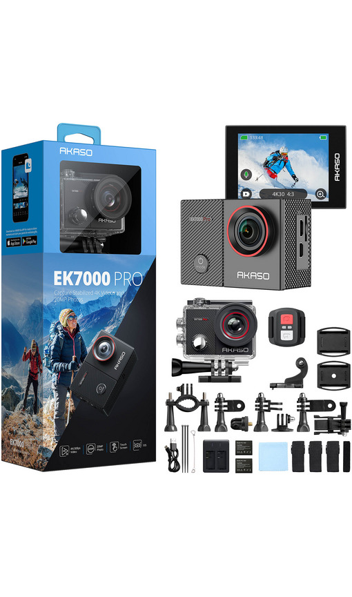 AKASO EK7000 Pro 4K/30 FPS 20MP Wi-Fi Su Geçirmez Kılıf Aksesuar Seti ve Aksiyon Kamera