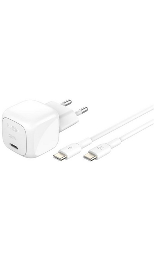 BELKIN BC WCA008 30W USB-C Şarj Adaptörü + Type-C to C Kablo Beyaz